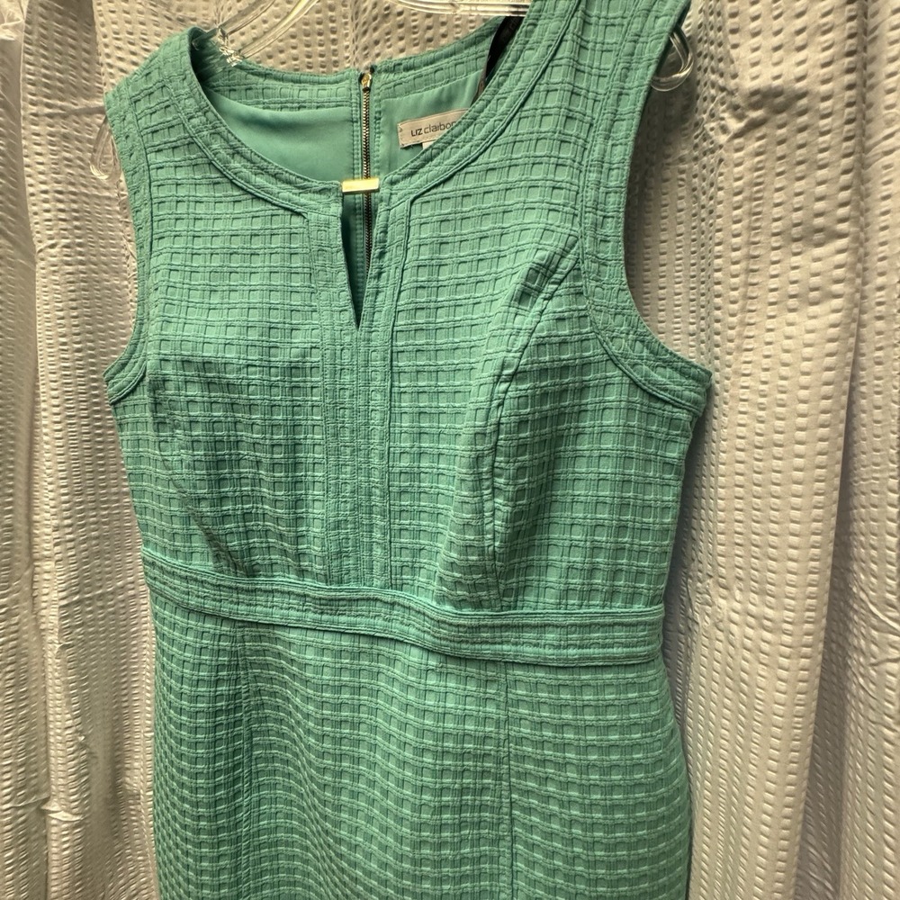 Liz‎ Claiborne Aqua Green Sheath Midi Dress Scoop Neck Midi Size 12 Sleeveless - Picture 5 of 11